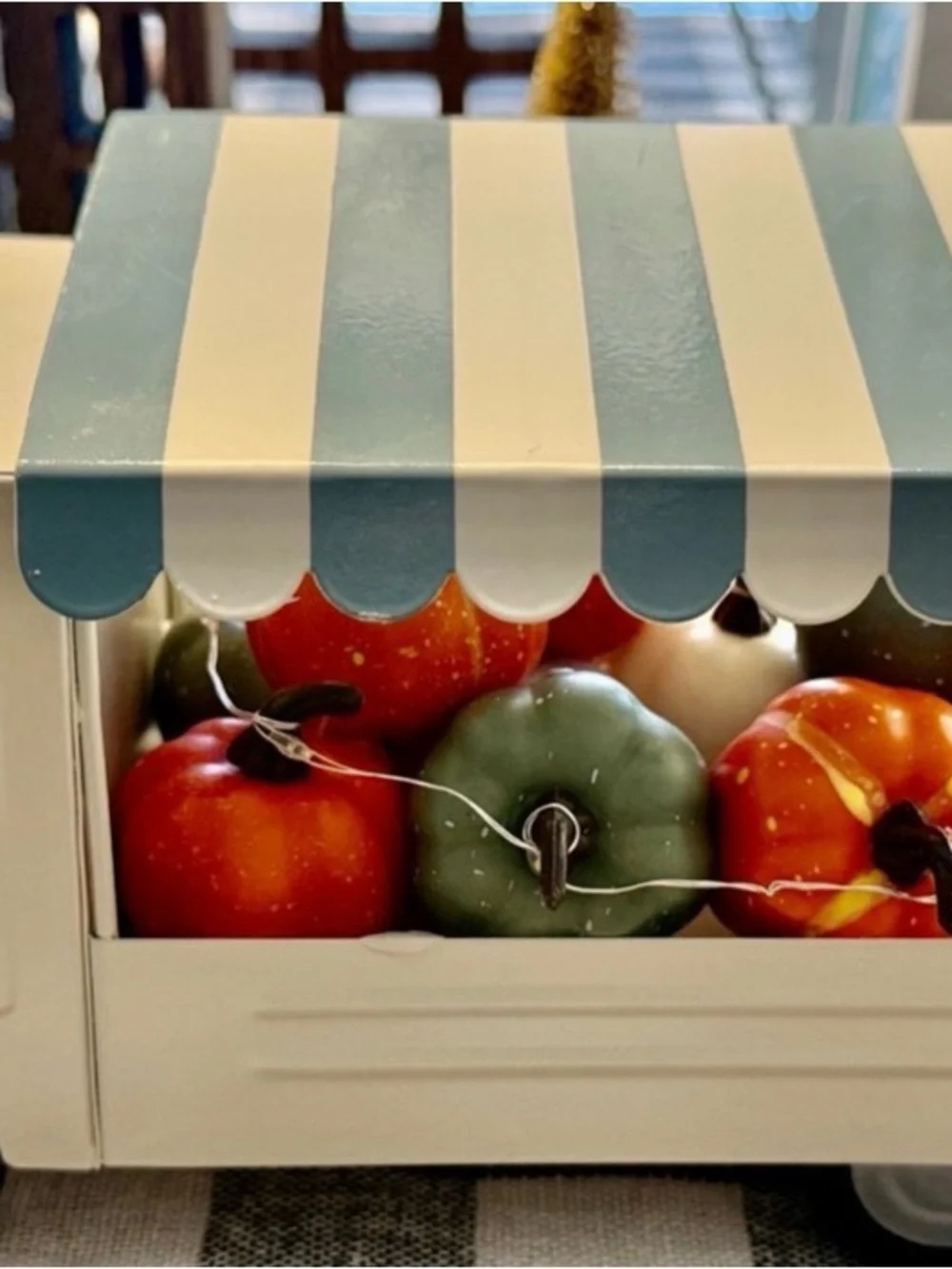 Blue & White Striped Mini Storage Crate with Decorative Produce
